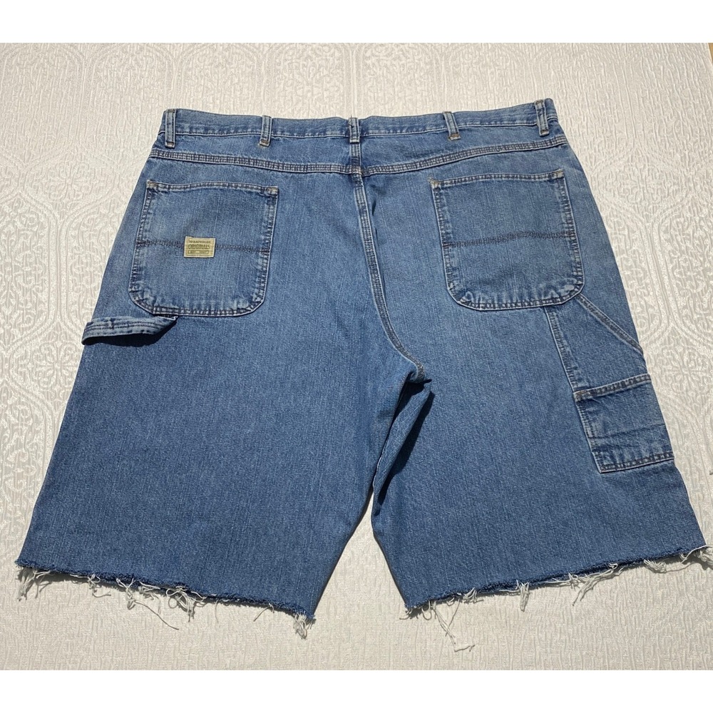 Wrangler Mens Carpenter Denim Shorts‎ Blue Medium Wash Cut Off Raw Hem 40 Jorts